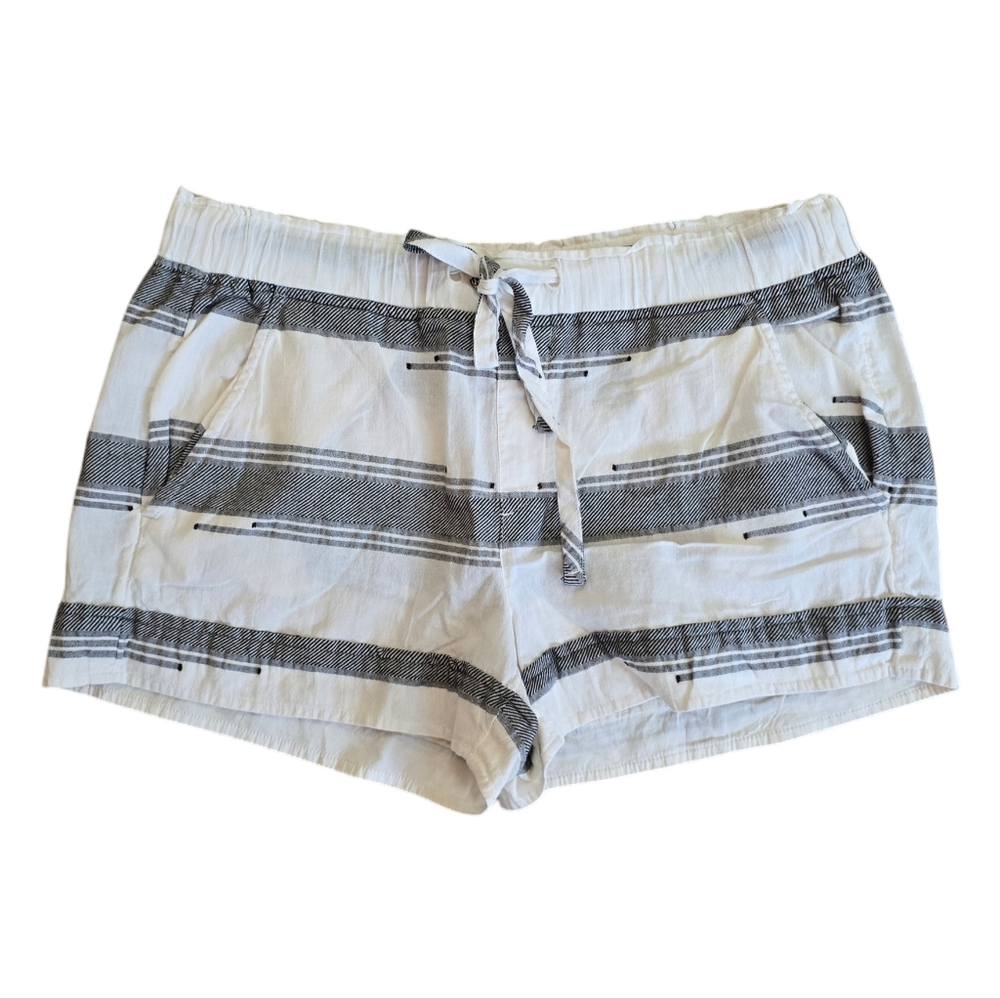 Lou & Grey Striped Cotton Pull On Drawstring Shorts Black White Small